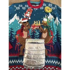 Blizzard Bay Reindeers Drinking Beer Keg Ugly Christmas Holiday Sweater Mens Med